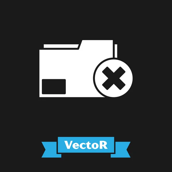 White Delete folder icon isolated on black background. Delete or error folder. Close computer information folder. Vector Illustration — Stock Vector