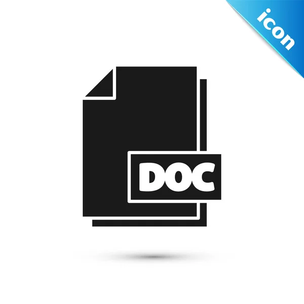 Schwarzes Doc-Dokument. Doc-Button-Symbol auf weißem Hintergrund isoliert herunterladen. doc-Dateierweiterungssymbol. Vektorillustration — Stockvektor