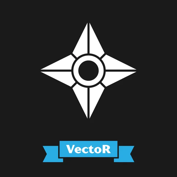 Icono de ninja shuriken japonés blanco aislado sobre fondo negro. Ilustración vectorial — Vector de stock