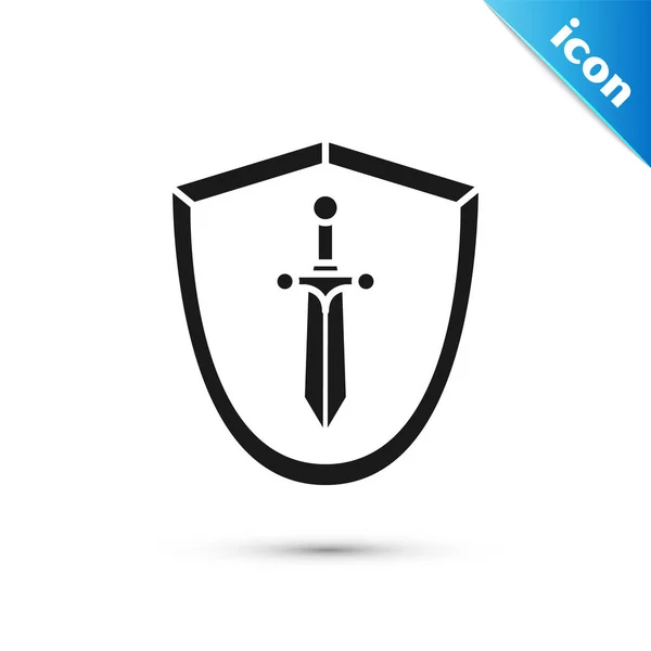 Black Medieval shield with sword icon isolated on white background. Vector Illustration — 스톡 벡터