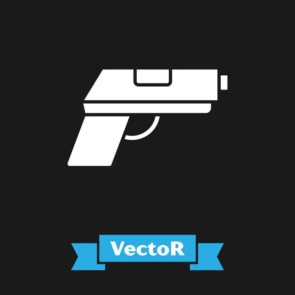 Weiße Pistole oder Pistole Symbol isoliert auf schwarzem Hintergrund. Polizei oder Militär. kleine Schusswaffe. Vektorillustration — Stockvektor