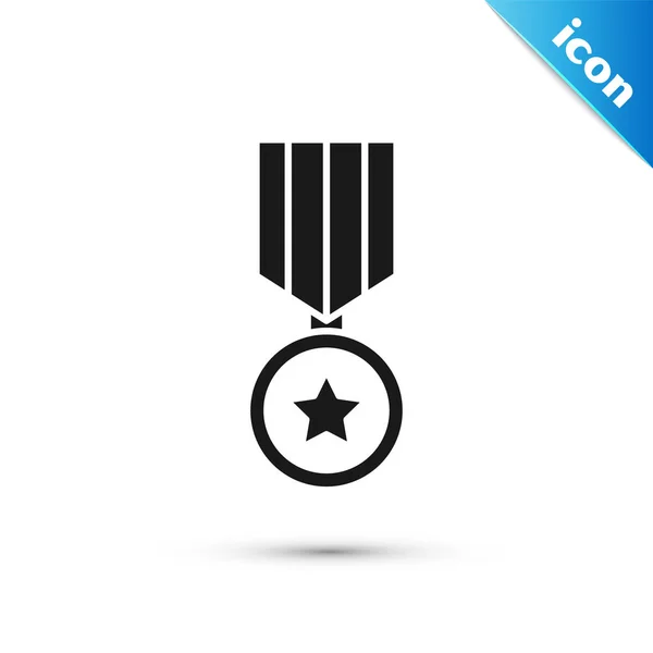 Zwarte militaire beloning medaille pictogram geïsoleerd op witte achtergrond. Leger teken. Vector illustratie — Stockvector