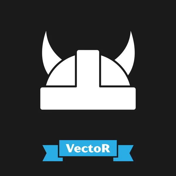 Blanco Vikingo en casco con cuernos icono aislado sobre fondo negro. Ilustración vectorial — Vector de stock