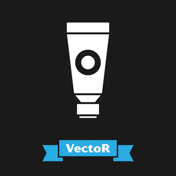 Icono de tubo cosmético de crema blanca o loción aislado sobre fondo negro. Productos para el cuidado del cuerpo para hombres. Ilustración vectorial — Vector de stock