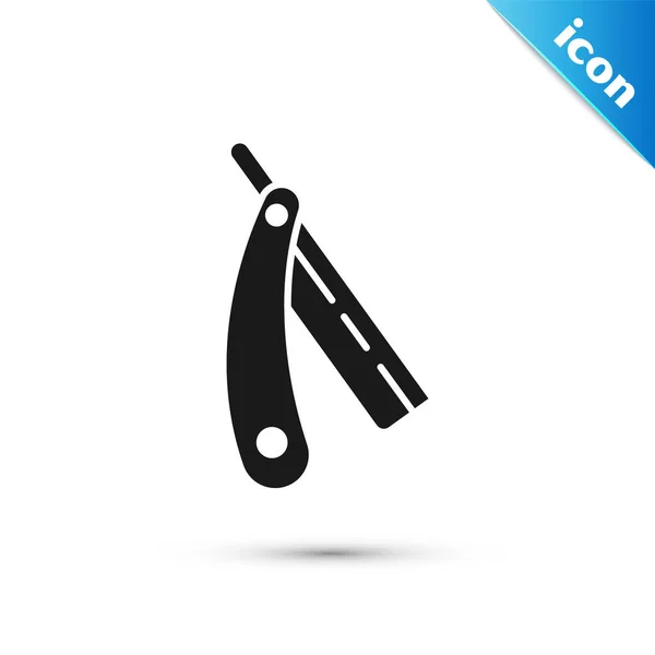 Black Straight razor icon isolated on white background. Barbershop symbol. Vector Illustration — Stock Vector