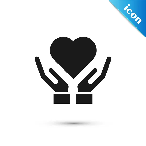 Schwarzes Herz an der Hand Symbol isoliert auf weißem Hintergrund. Hand, die Liebe symbolisiert. Valentinstag-Symbol. Vektorillustration — Stockvektor