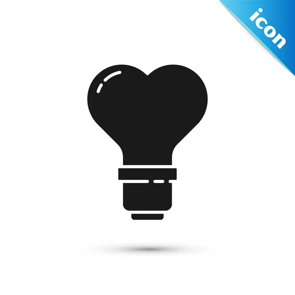 Black Heart shape in a light bulb icon isolated on white background. Love symbol. Valentine day symbol. Vector Illustration — Stock Vector