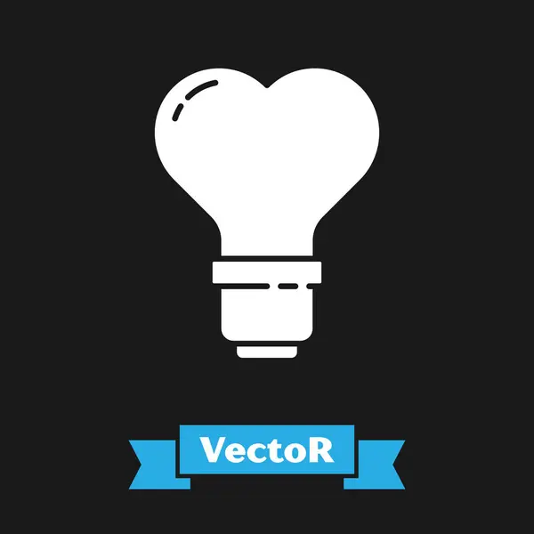 Weiße Herzform in einem Glühbirnen-Symbol isoliert auf schwarzem Hintergrund. Liebessymbol. Valentinstag-Symbol. Vektorillustration — Stockvektor