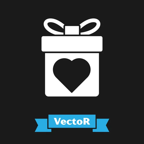 Coffret cadeau blanc avec icône de coeur isolé sur fond noir. Saint Valentin. Illustration vectorielle — Image vectorielle