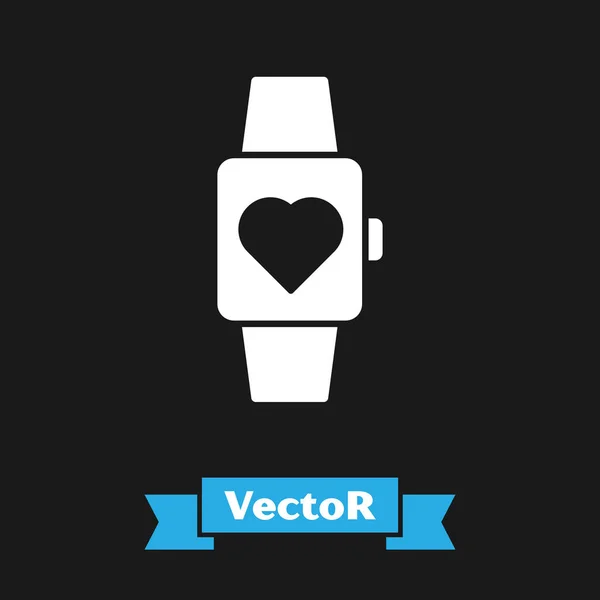 Corazón blanco en el centro icono del reloj de pulsera aislado sobre fondo negro. Día de San Valentín. Ilustración vectorial — Vector de stock