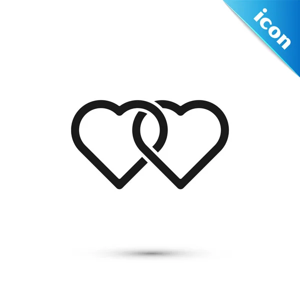 Black Two Linked Hearts icon isolated on white background. Romantic symbol linked, join, passion and wedding. Valentine day. Vector Illustration — Stock Vector