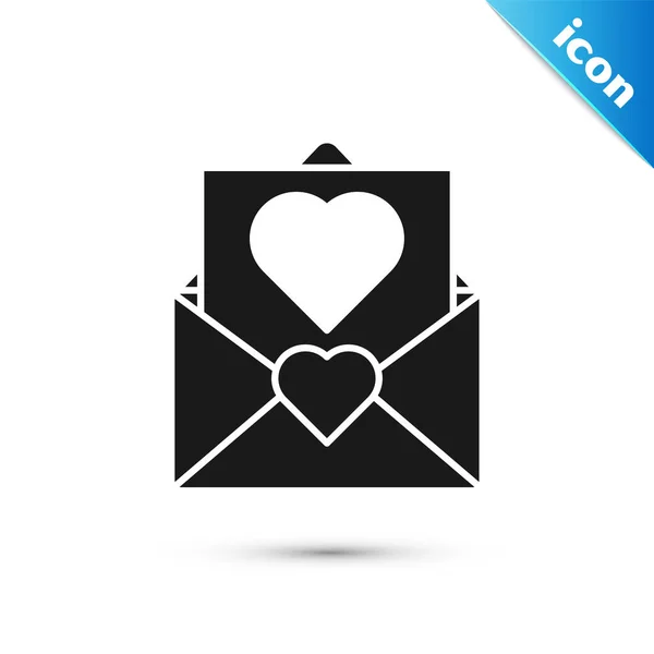 Schwarzer Umschlag mit Valentinsherz-Symbol auf weißem Hintergrund. Botschaft Liebe. Brief Liebe und Romantik. Vektorillustration — Stockvektor