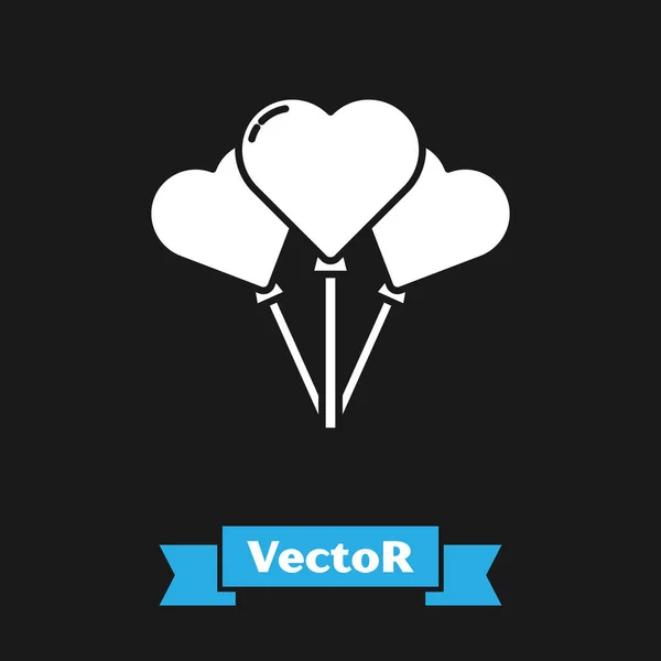 Globos blancos en forma de corazón con icono de cinta aislado sobre fondo negro. Ilustración vectorial — Vector de stock