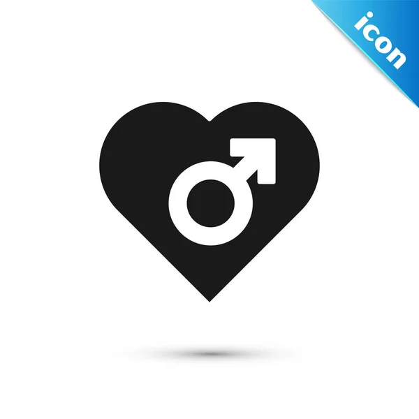 Coeur noir avec icône de symbole de genre masculin isolé sur fond blanc. Illustration vectorielle — Image vectorielle