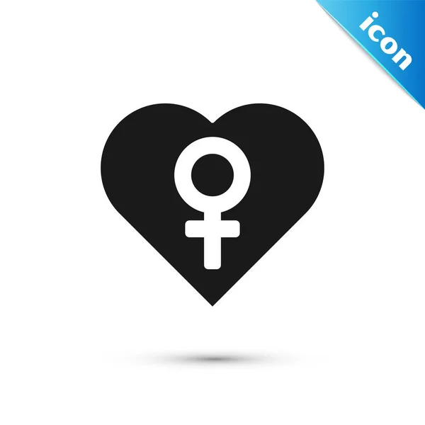 Corazón negro con símbolo de género femenino aislado sobre fondo blanco. Símbolo Venus. El símbolo de un organismo femenino o una mujer. Ilustración vectorial — Vector de stock