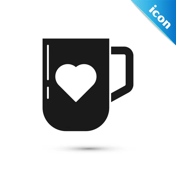 Taza de café negro e icono del corazón aislado sobre fondo blanco. Un par de cafés para los amantes el día de San Valentín. Ilustración vectorial — Archivo Imágenes Vectoriales