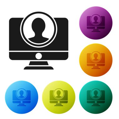 Beyaz arkaplanda siyah hesap ekranı simgesi oluştur. Renkli daire düğmelerini ayarlayın. Vektör İllüstrasyonu