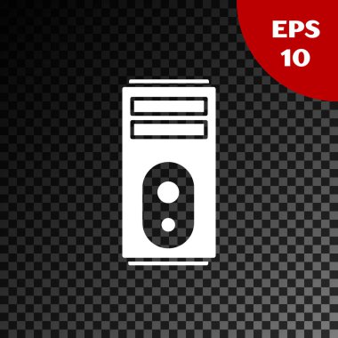 Şeffaf koyu arkaplanda beyaz bilgisayar simgesi izole edildi. Bilgisayar bileşeni işareti. Vektör İllüstrasyonu