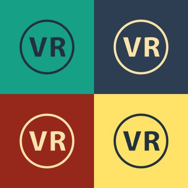 Renkli sanal gerçeklik gözlüğü simgesi renk arkaplanında izole edildi. Stereoskopik 3D VR maskesi. Klasik tarzda çizim. Vektör İllüstrasyonu