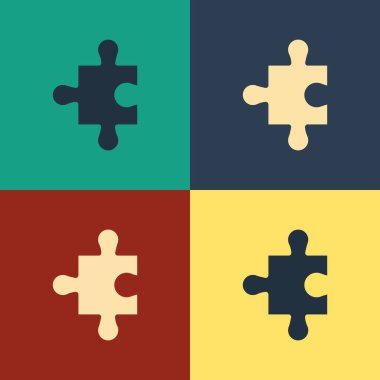 Renk arka planda yalıtılmış bulmaca simgesinin Renk Parçası. Modern düz, iş, pazarlama, finans, internet kavramı. Vintage tarzı çizim. Vektör İllüstrasyonu