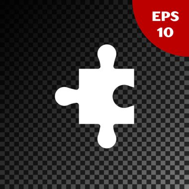 Saydam koyu arka plan üzerinde izole bulmaca simgesi beyaz parça. Modern düz, iş, pazarlama, finans, internet kavramı. Vektör İllüstrasyonu