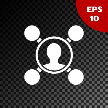 Beyaz Paylaşım simgesi, şeffaf koyu arkaplanda izole edildi. Paylaşma, iletişim piktogramı, sosyal medya, bağlantı, ağ, dağıtım. Vektör İllüstrasyonu