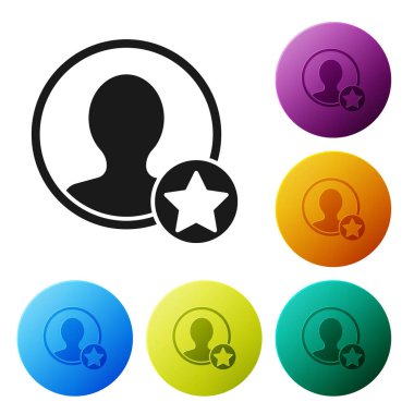 Siyah Premium beyaz arkaplanda izole edilmiş hesap ekranı simgesi oluşturur. Renkli daire düğmelerini ayarlayın. Vektör İllüstrasyonu