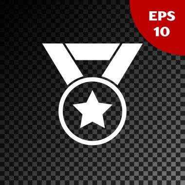 Şeffaf koyu arkaplanda beyaz madalya simgesi izole edildi. Kazanan sembol. Vektör İllüstrasyonu