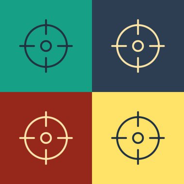 Renkli Hedef spor simgesi renk arkaplanında izole edildi. Atış mesafesi ya da atış mesafesi için sayıları olan temiz bir hedef. Klasik tarzda çizim. Vektör İllüstrasyonu