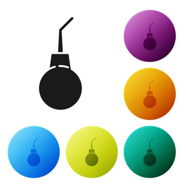 Beyaz zemin üzerinde siyah armut simgesi izole edildi. Tıbbî kauçuk. Renkli daire düğmelerini ayarlayın. Vektör İllüstrasyonu