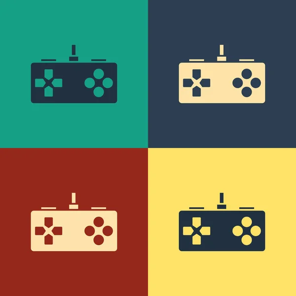 Цвет иконка Gamepad изолированы на цветном фоне. Игровой контроллер. Рисунок в винтажном стиле. Векторная миграция — стоковый вектор