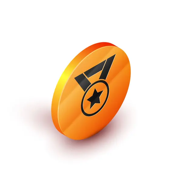 Isometrisk medalj ikon isolerad på vit bakgrund. Vinnarsymbol. Orange cirkelknapp. Vektor Illustration — Stock vektor