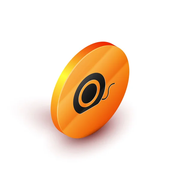 Icono de hilo dental isométrico aislado sobre fondo blanco. Botón círculo naranja. Ilustración vectorial — Vector de stock