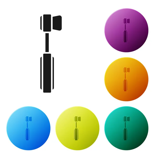 Icona spazzolino nero isolato su sfondo bianco. Set icone colorati pulsanti cerchio. Illustrazione vettoriale — Vettoriale Stock
