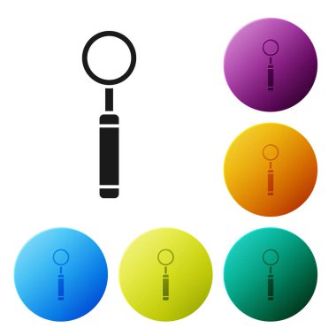 Siyah Diş Denetim Aynası simgesi beyaz arkaplanda izole edildi. Diş muayenesi. Renkli daire düğmelerini ayarlayın. Vektör İllüstrasyonu