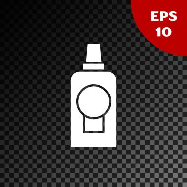 Beyaz ağız gargarası plastik şişe simgesi şeffaf koyu arkaplanda izole edilmiş. Ağzını çalkalamak için sıvı. Ağız bakım ekipmanları. Vektör İllüstrasyonu