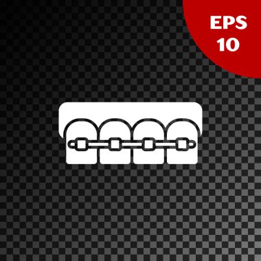 Şeffaf koyu arkaplanda izole edilmiş diş teli simgesi olan beyaz dişler. Diş ısırığının hizası, diş telli sıra. Diş konsepti. Vektör İllüstrasyonu