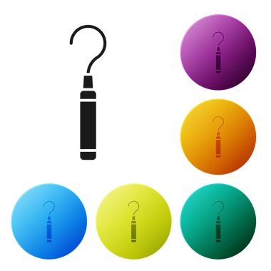 Beyaz arka planda izole edilmiş diş simgesi için siyah diş araştırmacısı pulu. Renkli daire düğmelerini ayarlayın. Vektör İllüstrasyonu