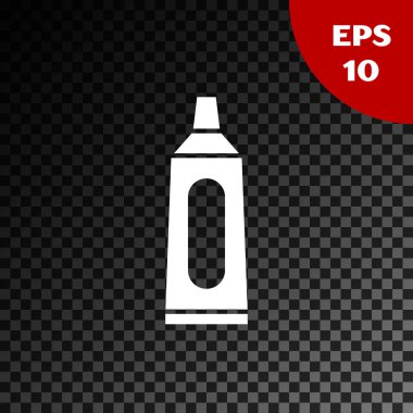 Beyaz tüp diş macunu simgesi şeffaf koyu arkaplanda izole edildi. Vektör İllüstrasyonu