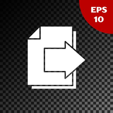 Beyaz Sonraki Sayfa ok simgesi şeffaf koyu arkaplanda izole edildi. Oklu belge dosyası. Belge gönder. Vektör İllüstrasyonu