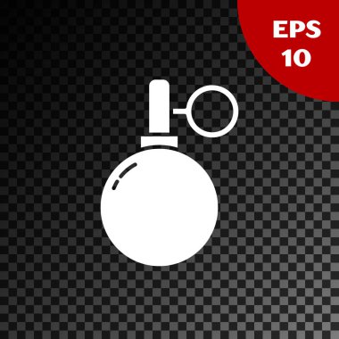 Beyaz El bombası ikonu şeffaf koyu arkaplanda izole edildi. Bomba patlaması. Vektör İllüstrasyonu