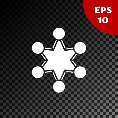 Beyaz Polis rozet simgesi, şeffaf karanlık arka planda izole edildi. Şerif rozeti. Yıldız sembollü kalkan. Vektör İllüstrasyonu