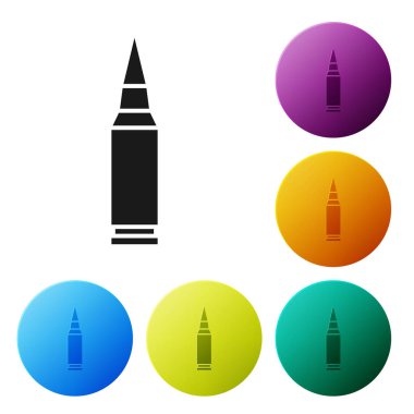 Black Bullet icon isolated on white background. Set icons colorful circle buttons. Vector Illustration