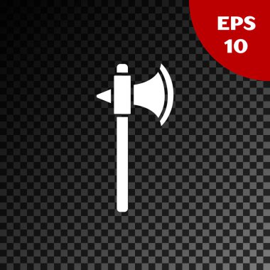 Beyaz Ortaçağ balta simgesi, şeffaf karanlık arka planda izole edilmiş. Savaş baltası, cellat baltası. Vektör İllüstrasyonu