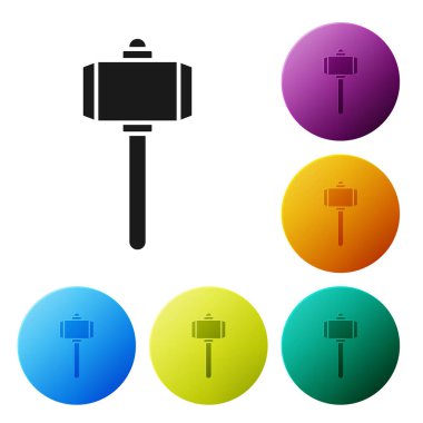 Siyah Savaş Çekici simgesi beyaz arka planda izole edilmiş. Renkli daire düğmelerini ayarlayın. Vektör İllüstrasyonu