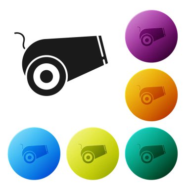 Siyah Top simgesi beyaz arkaplanda izole edildi. Ortaçağ silahları. Renkli daire düğmelerini ayarlayın. Vektör İllüstrasyonu