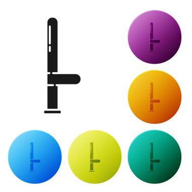 Siyah Polis kauçuk çubuk simgesi beyaz arkaplanda izole edildi. Kauçuk copu. Polis yarasası. Polis ekipmanları. Renkli daire düğmelerini ayarlayın. Vektör İllüstrasyonu