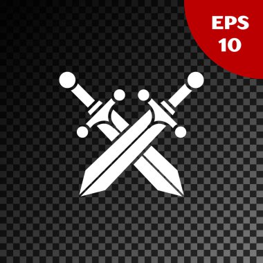 Beyaz Haçlı Ortaçağ kılıç simgesi, şeffaf karanlık arka planda izole edilmiş. Vektör İllüstrasyonu