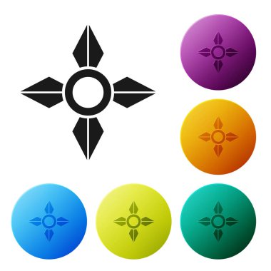Siyah Japon ninja shuriken simgesi beyaz arkaplanda izole edildi. Renkli daire düğmelerini ayarlayın. Vektör İllüstrasyonu
