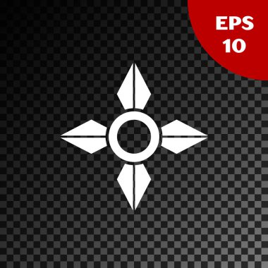 Beyaz Japon ninja shuriken simgesi şeffaf koyu arkaplanda izole edilmiş. Vektör İllüstrasyonu